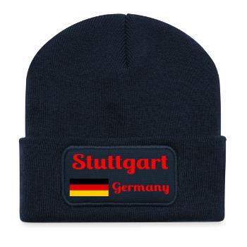 Stuttgart Deutschland - Stilvolle Drucke - Recycelte Patch Beanie - French Navy - Vorne