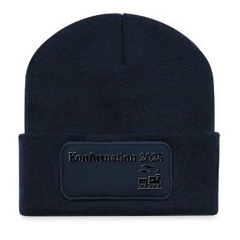 Confirmation 2025 départ du voyage en train - Beanie recyclé à patch - bleu marine - Devant