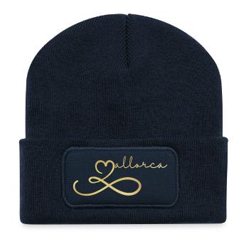 Mallorca unendlich - gold - Herzschrift Design - Recycelte Patch Beanie - French Navy - Vorne