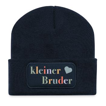 Petit frère – cadeau de naissance pour bébés - Beanie recyclé à patch - bleu marine - Devant