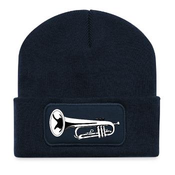 Trompete Zeichnung - Recycelte Patch Beanie - French Navy - Vorne