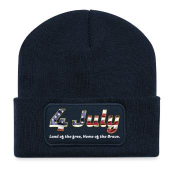 4 July Flaggen-Schrift Design - Recycelte Patch Beanie - French Navy - Vorne