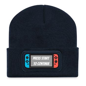 Press Start to Continue – Switch style - Beanie recyclé à patch - bleu marine - Devant