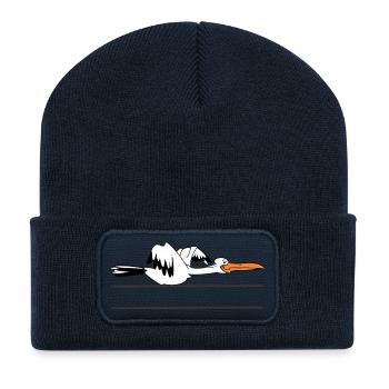 Cigogne avec bannière - Ajoutez du texte vous-même - Beanie recyclé à patch - bleu marine - Devant