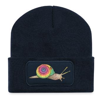 farbenfrohe Schnecke mit Regenbogengehäuse - Recycelte Patch Beanie - French Navy - Vorne