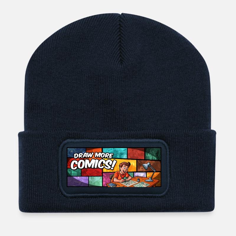 Draw More Comics! - Recycelte Patch Beanie - French Navy