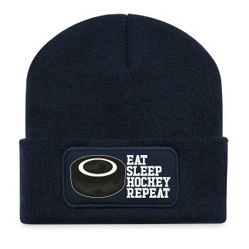 Eat Sleep Hockey Wiederholen Sie die Jungenhockey - Recycelte Patch Beanie - French Navy - Vorne