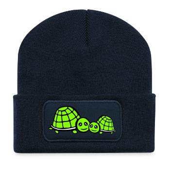 2 Turtles Mom Dad Child Family Love Cute - Recycled Patch Beanie - french navy - Front