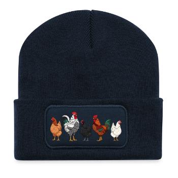 Colorful Rooster Family Illustration - Recycled Patch Beanie - french navy - Front