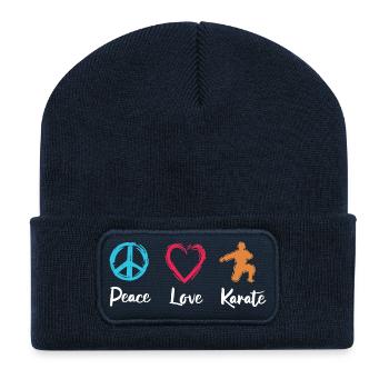 Frieden Liebe Karate - Recycelte Patch Beanie - French Navy - Vorne
