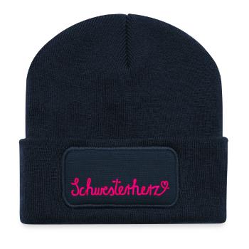 Sister's Heart - Gift with Heart - Recycled Patch Beanie - french navy - Front