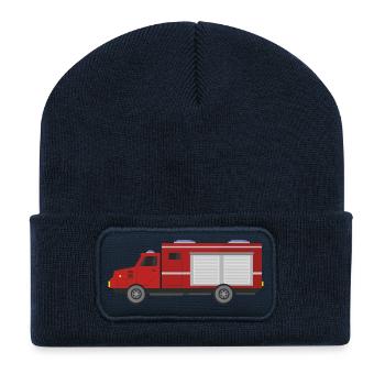 Camion de pompiers - Beanie recyclé à patch - bleu marine - Devant