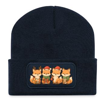 Füchse Kinder Jungen Mädchen Weihnachtsfüchse - Recycelte Patch Beanie - French Navy - Vorne