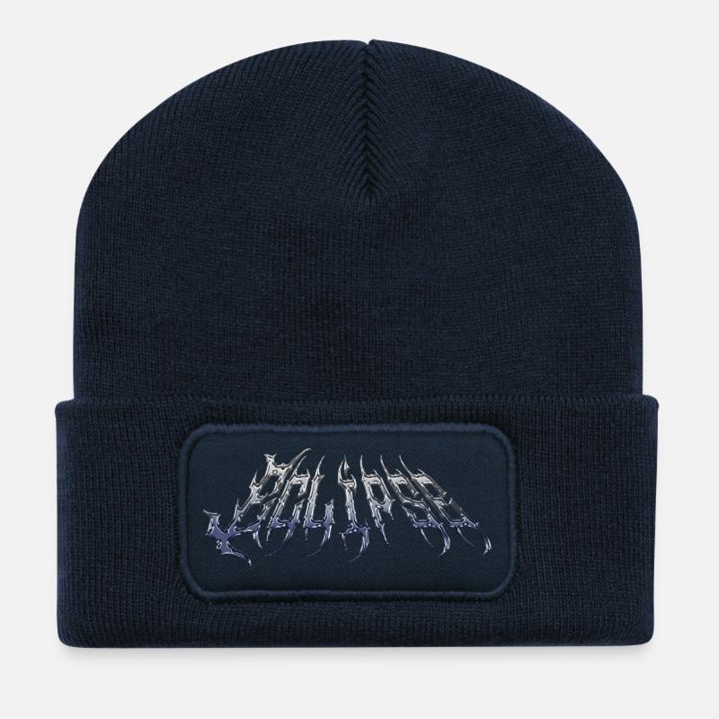 Finsternis – kaltmetallischer Chromtext - Recycelte Patch Beanie - French Navy