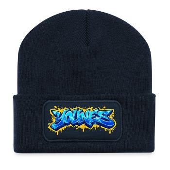 YOUNES GRAFFITI NAME FOR PERFECT GIFT PRINTABLE  - Beanie recyclé à patch - bleu marine - Devant