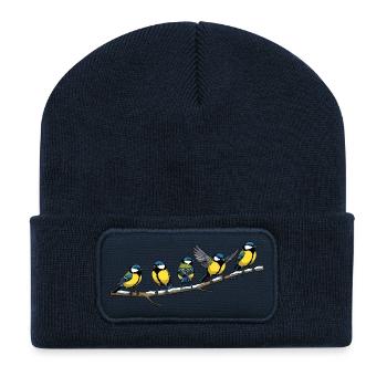 Troupeau bleu sur la branche - Beanie recyclé à patch - bleu marine - Devant
