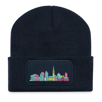Hamburger Stadt-Skyline Speicherstadt-Linienkunst - Recycelte Patch Beanie - French Navy - Vorne
