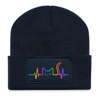 Katze Herzschlag Katzenliebhaber Geschenkidee - Recycelte Patch Beanie - French Navy - Vorne