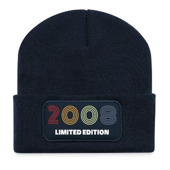 2008 Vintage Rétro Cadeau d’anniversaire - Beanie recyclé à patch - bleu marine - Devant