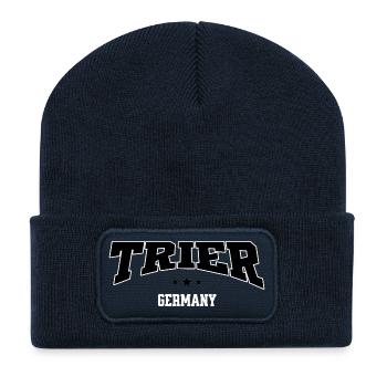 Trier Germany College Schriftzug Stadt Motiv - Recycelte Patch Beanie - French Navy - Vorne