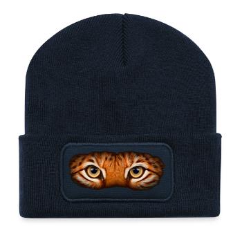 luchs augen, raubkatzen - Recycelte Patch Beanie - French Navy - Vorne