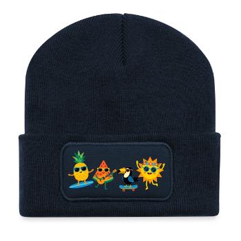 Tropischer Sommerspaß Sonnenschein Früchte Party - Recycelte Patch Beanie - French Navy - Vorne