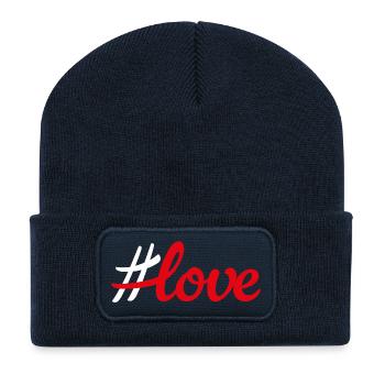 Hashtag Red Love Love Handwriting Minimalist - Recycled Patch Beanie - french navy - Front