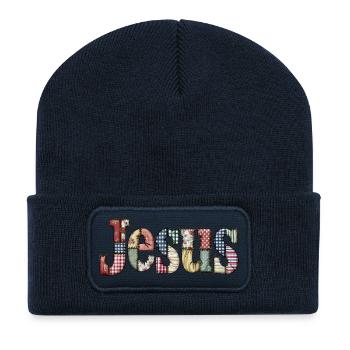 Lettrage Jésus en patchwork - Beanie recyclé à patch - bleu marine - Devant