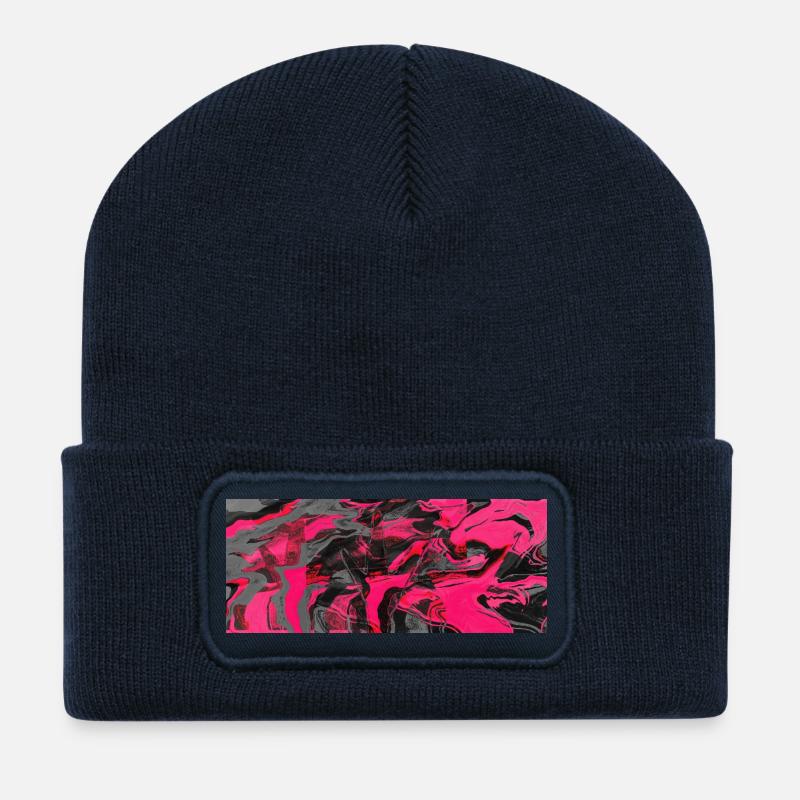 Neon-Tintenwirbel - Recycelte Patch Beanie - French Navy
