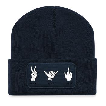 Ensemble de signes de main Peace Love Taxes – Illustration - Beanie recyclé à patch - bleu marine - Devant
