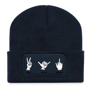 Win Relax Repeat Handzeichen Set – Illustration - Recycelte Patch Beanie - French Navy - Vorne