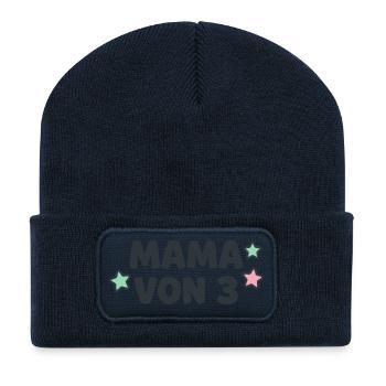 Mama von 3 Sterne Dreifache Mutter Drillinge - Recycelte Patch Beanie - French Navy - Vorne