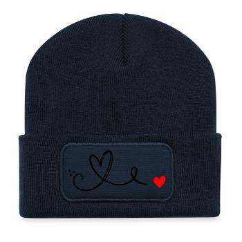 Herz Schnoerkel Linie - Recycelte Patch Beanie - French Navy - Vorne