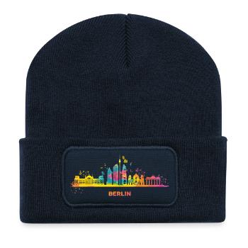 Skyline Bunt Berliner Stadtbild Berlin - Recycelte Patch Beanie - French Navy - Vorne