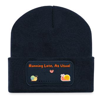 Running Late, As Usual - Cute Snail Design - Recycelte Patch Beanie - French Navy - Vorne