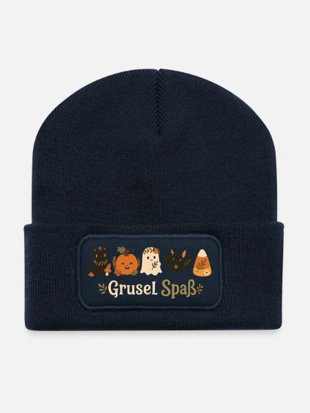 Grusel Spaß – Süße Halloween Freunde - Recycelte Patch Beanie - French Navy