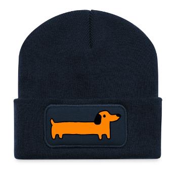 Dackel Hund Geschenk - Recycelte Patch Beanie - French Navy - Vorne