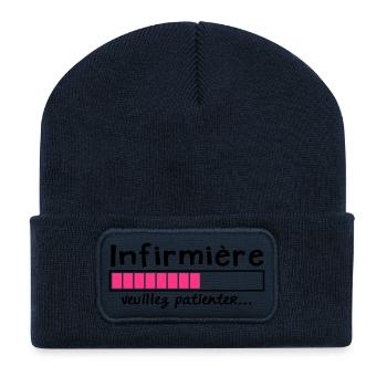 infirmière veuillez patienter - Beanie recyclé à patch - bleu marine - Devant