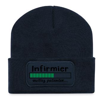 infirmier veuillez patienter - Beanie recyclé à patch - bleu marine - Devant