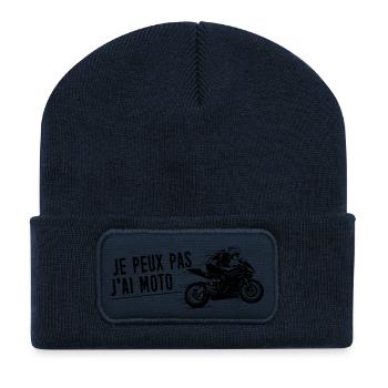T-shirt pour Motard - Je peux pas ... j'ai Moto - Beanie recyclé à patch - bleu marine - Devant