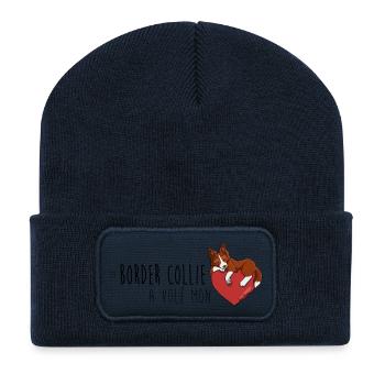 Border Collie Coeur - Rouge - Beanie recyclé à patch - bleu marine - Devant