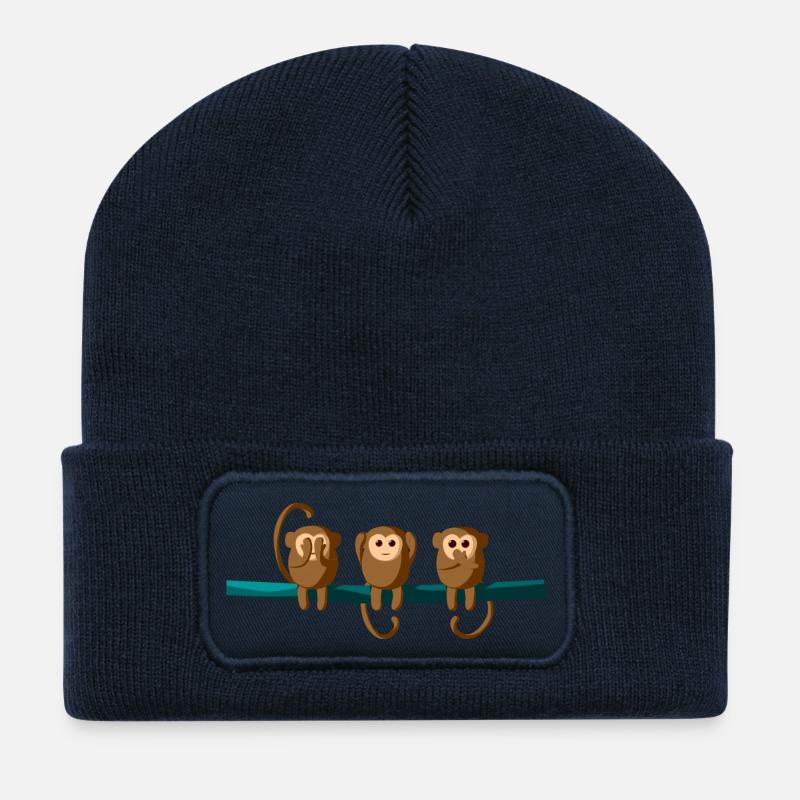 See Hear Speak Monkeys monkeys - Recycled Patch Beanie - french navy