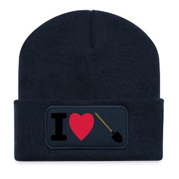 j'aime les pelles - Beanie recyclé à patch - bleu marine - Devant