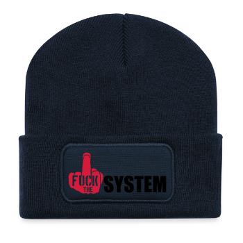 logo main doigt du milieu cool texte rebelle baiser t - Beanie recyclé à patch - bleu marine - Devant