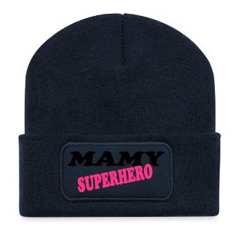 Mamy superhero - Recycled Patch Beanie - french navy - Front