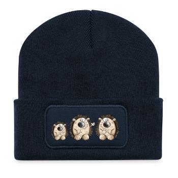 Hedgehog Family - Recycled Patch Beanie - french navy - Front