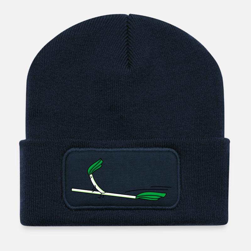Lustiger Lauch mit Hexenbesen. - Recycelte Patch Beanie - French Navy