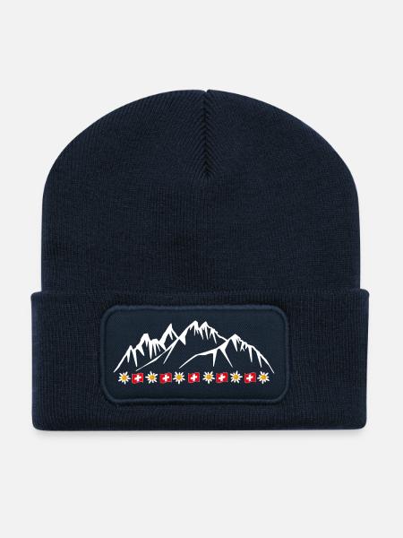 Schweiz, Urlaub, Alpen, Gletscher mit Edelweiss - Recycelte Patch Beanie - French Navy