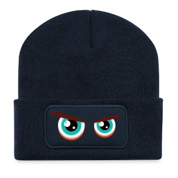 Intensive Blickblicke mit angespannter Mimik - Recycelte Patch Beanie - French Navy - Vorne
