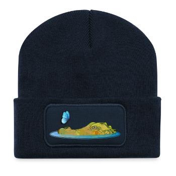 Crocodile in the water with butterfly - Recycled Patch Beanie - french navy - Front
